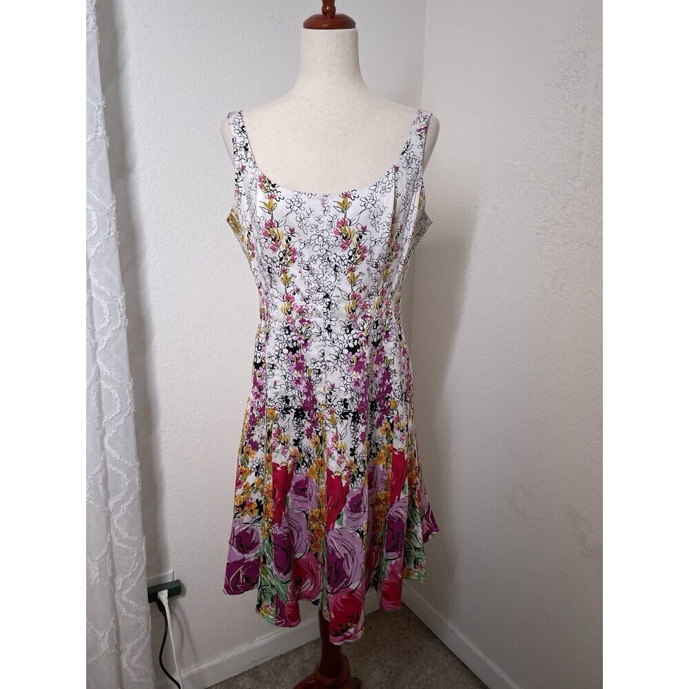 Nine West Womens Floral Sleeveless Fit & Flare Dress Size 12 Colorful Girly